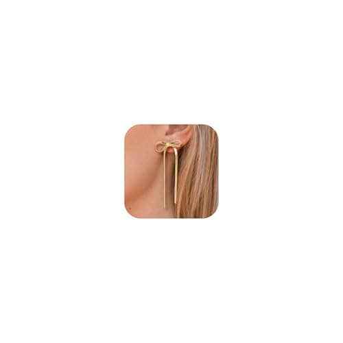 BAYLAY Bow Earrings for Women, 18K Gold Plated Bow Dangle Earrings Dangling Dangly Gold Earrings for Women Trendy for Wedding Prom Aretes para Mujer Gold Jewelry Gifts for Woman — image 1