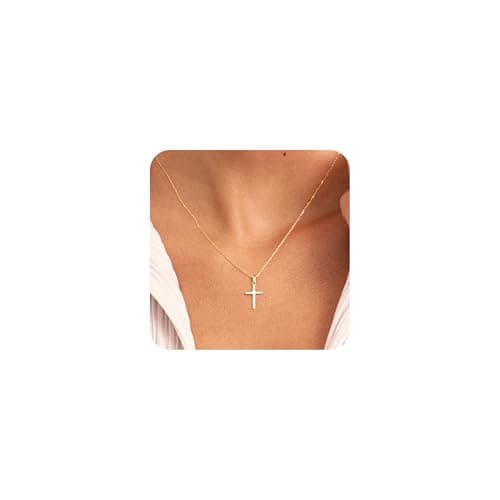 JNZSSWHJJH Easter Basket Stuffers - Cross Necklace for Women 18K Gold Plated Cross Necklace Dainty Gold Necklace for Women Teens Girls Gold Jewelry Easter Religious Christian Gifts view 1