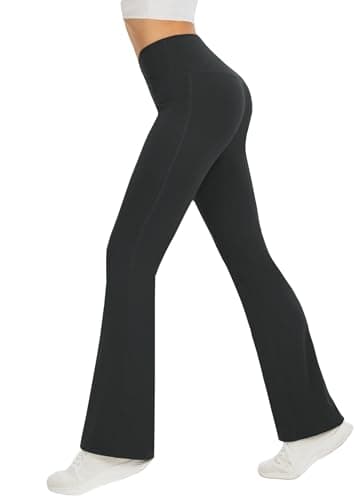 DLOODA Women's Yoga Pants with Pockets No Front Seam Crossover High Waisted Flare Leggings Tummy Control Bootcut Pants view 4