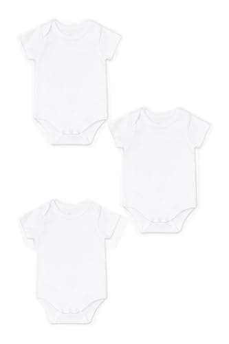 MONICA + ANDY Short Sleeve Jack & Jill Bodysuit 3-Pack, Size 6-9 Months, White, 100% Organic Baby Clothes for Girls & Boys, Super Soft Sustainable Cotton, Newborn, Infant & Toddler Sizes