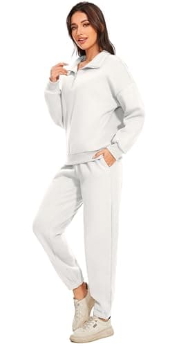 Jeqeocafy Women Oversized Long Sleeve Sweatsuit Half Zip Sweatshirt & High Waisted Pants 2 Piece Outfits With Pockets view 4