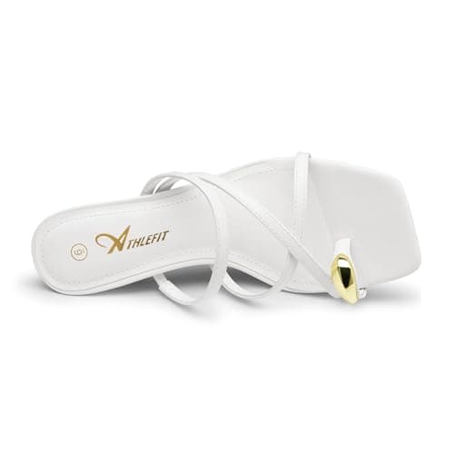 Athlefit Women's Square Open Toe Kitten Heels Strappy Flip Flop Low Heels Slip On Thong Heeled Sandals view 5