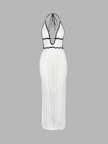 BreathSunny Womens Crochet Slim Fit Beach Dresses Summer 2026 Backless Halter Deep V Neck Bathing Suit Cover Up Midi Dress view 6