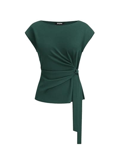 BTFBM Womens Tops Summer 2026 Cap Sleeve Crew Neck Tie Waist Blouses Dressy Casual Business Work Clothes Spring Fashion — image 1