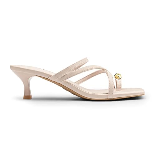 Athlefit Women's Square Open Toe Kitten Heels Strappy Flip Flop Low Heels Slip On Thong Heeled Sandals view 4