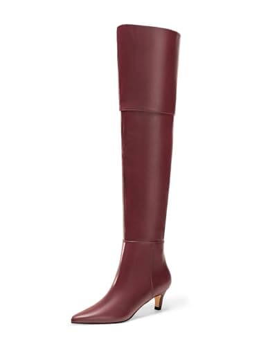 Coutgo Women's Knee High Boots Kitten Low Heel Pointed Toe Tall Long Boots Fall Winter Shoes — image 1