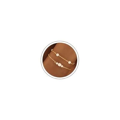 Fezodo Pearl Bracelets for Women, Dainty 18K Gold Plated Pearl Beaded Bracelet Stack Trendy Thin Link Chain Charm Bracelets Set Wedding Bridesmaid Mother Gifts Jewelry for Women