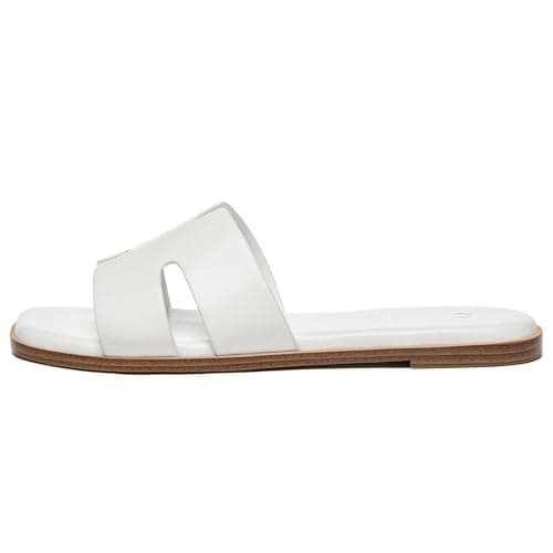 Rihero Women's Dressy Flat Sandals Comfortable Slip On Leather Slide Sandals view 4