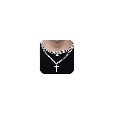 ZNBOH Cross Initial Necklace for Men Stainless Steel Silver Layered Cuban Figaro Link Chain Letter Christian Cross Pendant Initial A-Z Jewelry Gift for Husband Women