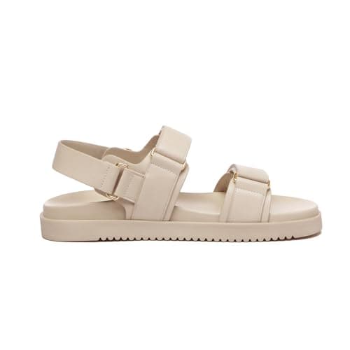 Rihero Women's Flat Sandals Comfort Adjustable Double Strap Slip on Leather Footbed Sandals view 4