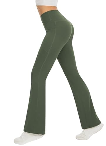DLOODA Women's Yoga Pants with Pockets No Front Seam Crossover High Waisted Flare Leggings Tummy Control Bootcut Pants view 4