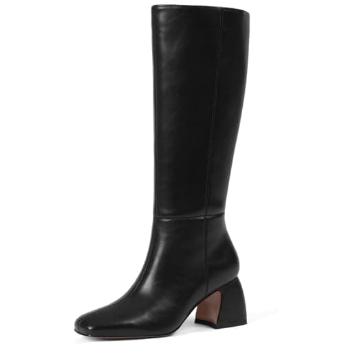 Lyrisiphy Knee High Boots Women Black Square Toe Chunky Heel Dress Boots Fall High Boots with Side Zipper