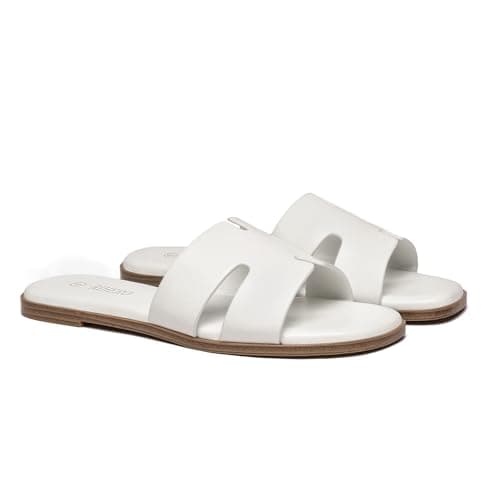 Rihero Women's Dressy Flat Sandals Comfortable Slip On Leather Slide Sandals view 6