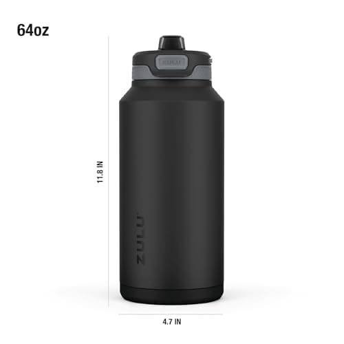 ZULU Powerfill Pro 64oz Half Gallon Stainless Steel Water Bottle with Quick Fill Lid, Triple Walled Vacuum Insulated Metal, Leak Proof Locking Lid, Sip and Chug, Reusable BPA Free, Black Monochrome view 3