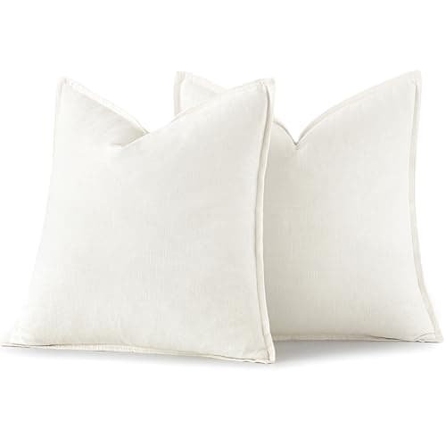 MIULEE Decorative Linen Euro Sham Pillow Covers 22x22 Inch Cream White Boho Farmhouse Neutral Couch Throw Pillows for Bed Pack of 2 Accent Modern Pillowcase Sofa Livingroom Home Decor view 6