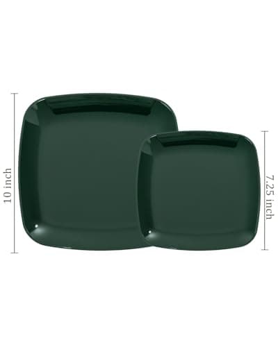 PULOTE 100PCS Green Plastic Plates - Green Square Disposable With Gold Rim - Include 50 Dinner 10inch, 50 Dessert 7.25inch Plates for Party&Christmas view 3