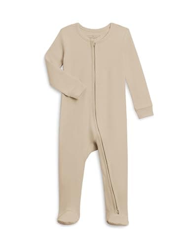 Colored Organics Baby Zip-Up Footed Sleeper with 2-Way Zipper - Newborn Organic Cotton Pajamas - Clay - 6-12M