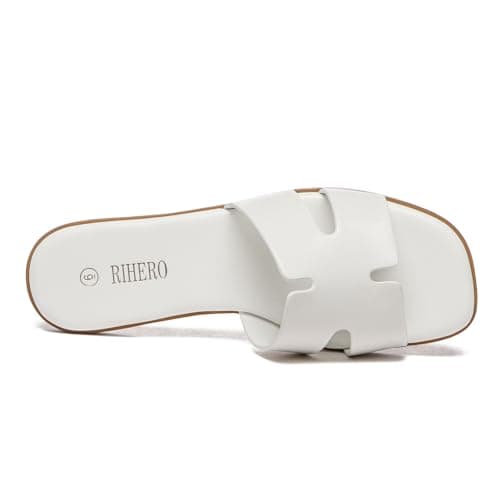 Rihero Women's Dressy Flat Sandals Comfortable Slip On Leather Slide Sandals view 5