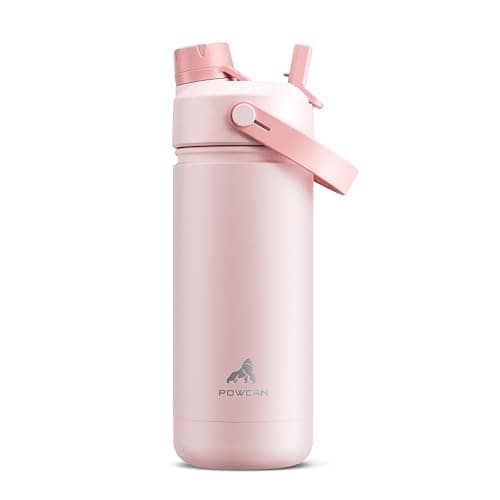 Kids Water Bottle for School: 2-in-1 Straw Spout Lid with Soft Animal Head, Leakproof, Backpack Friendly, Keep Cold 24H, Insulated cup for Sports, Playground, Holiday Gift, 18oz, (Cotton Candy) — image 1