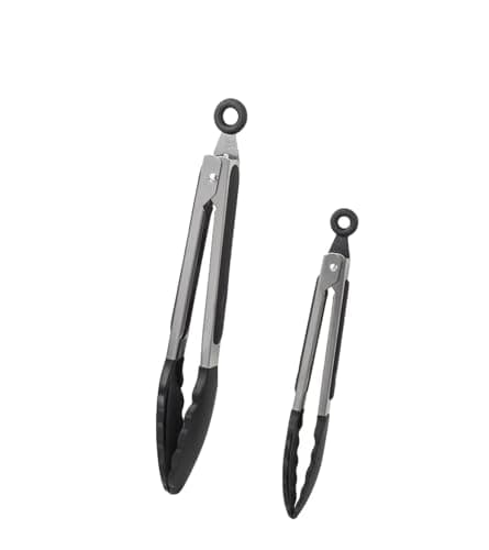 Kitchen Tongs Stainless Steel Locking with Silicon Tips Heat Resistant for Cooking, Set of 2-7" and 9" Black — image 1