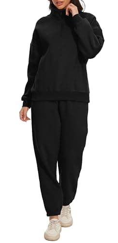 Jeqeocafy Women Oversized Long Sleeve Sweatsuit Half Zip Sweatshirt & High Waisted Pants 2 Piece Outfits With Pockets — image 1