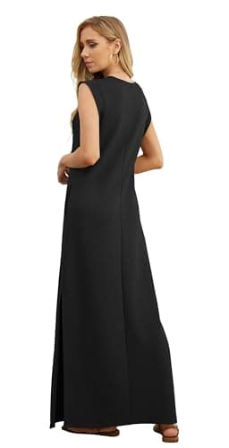 GRECERELLE 2026 Women Year-Round Casual Round Neck Loose Split Wrinkle-Free Long Maxi Vacation Dress with Pockets (XXS-4XL) view 5