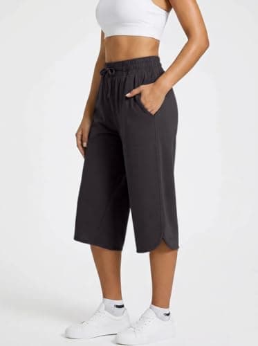 gaimoliso Drawstring Capri Pants for Women Casual Wide Leg Yoga High Waist Capri Pants Pockets Loose Soft Sweatpants view 4