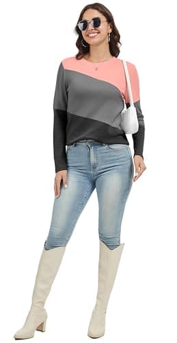Jeqeocafy Women's Color Block Tunics Tops Crewneck Long Sleeve Shirts Casual Pullover Loose Fit T-Shirt view 4