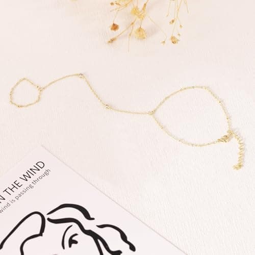BAYLAY Hand Chain Bracelet, 14K Gold Plated Ring Bracelet Hand Chain Dainty Gold Bracelet for Women Trendy Finger Ring Slave Bracelets Hand Jewelry for Women Summer Beach Boho Gifts Trendy Stuff view 6