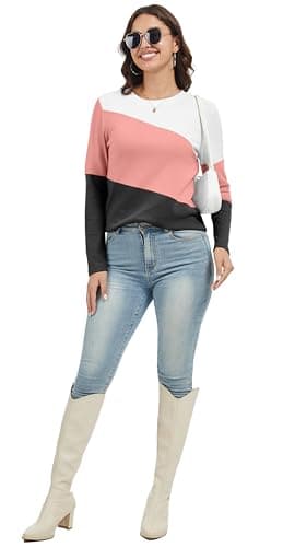 Jeqeocafy Women's Color Block Tunics Tops Crewneck Long Sleeve Shirts Casual Pullover Loose Fit T-Shirt view 4