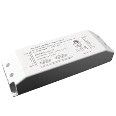 Hanbaak 60W Triac Dimmable LED Driver, 24V Dimmable Power Supply, 100-130VAC to 24VDC Transformer for Low Voltage Lighting Project, Compatible with Lutron Leviton Dimmers
