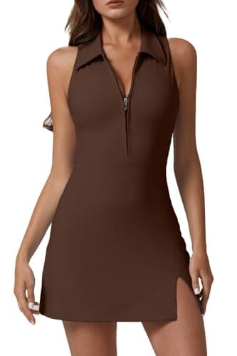 QINSEN Womens Zip Front Tennis Dress Polo Collar Racer Back Workout Golf Dresses Build in Shorts with Pockets — image 1