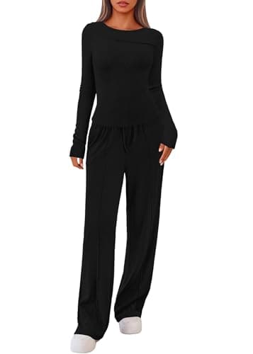 Lazysmile Lounge Sets For Women 2 Piece Sets Fall Outfits Long Sleeve Tops with Wide Legs Pants Casual Matching Set