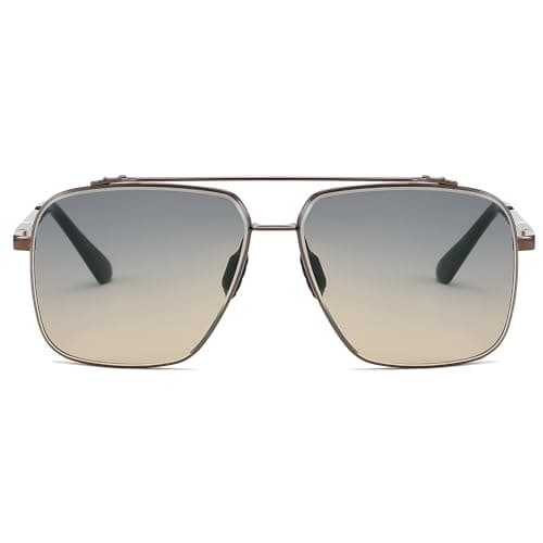 FEISEDY Women's and Men's Fashion Oversize Square Metal Gradiant Pilot Sunglasses B4145 view 2