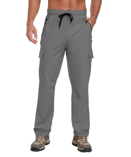 Men's Hiking Pants UPF 50+ Cargo Quick Dry Water Resistant Elastic Waist Zip Pockets Travel Work Lightweight Running view 4