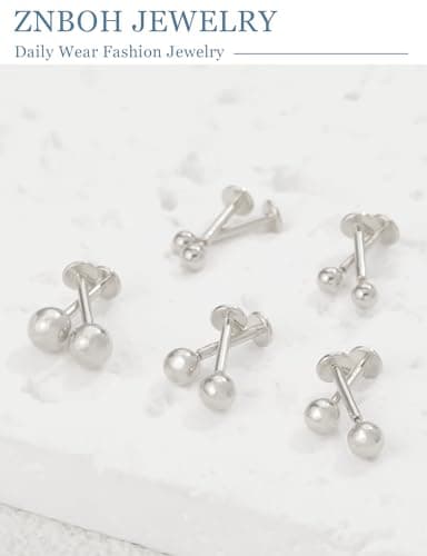 ZNBOH 5 Pairs Flat Back Earrings Stud Gold Threadless Tragus Cartilage for Women Men 925 Sterling Silver Post 14K Gold Hypoallergenic Earring Set for Multiple Piercing Nose Medusa Piercing Jewelry 18G view 6