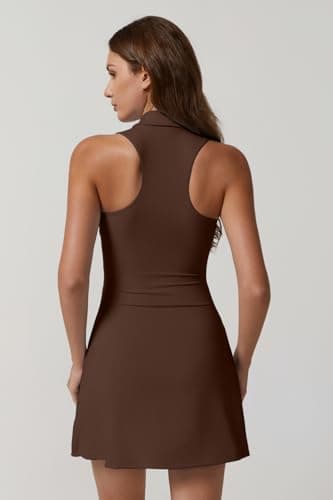 QINSEN Womens Zip Front Tennis Dress Polo Collar Racer Back Workout Golf Dresses Build in Shorts with Pockets view 2