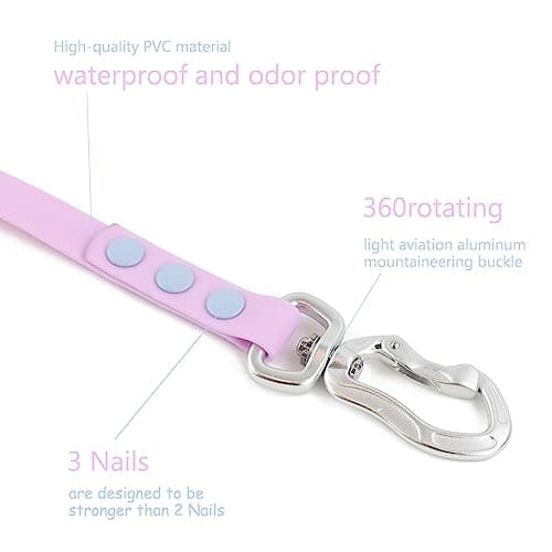 Wolfone Waterproof Dog Leash Carabiner Leash for Dogs Soft Handle Easy Care 5ft*15mm*2.0mm Sweet Lilac view 4