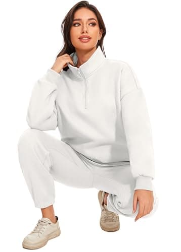 Jeqeocafy Women Oversized Long Sleeve Sweatsuit Half Zip Sweatshirt & High Waisted Pants 2 Piece Outfits With Pockets view 5