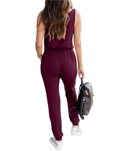 KIRUNDO Women 2026 Summer Jumpsuits Casual Sleeveless Drawstring Elastic Waist Romper Vacation Cruise Airport Travel Outfits view 2