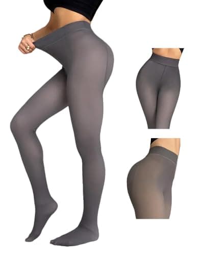 CHICME Womens Thick Fleece Lined Transparent Tights High Waist Elasticity Thermal Pantyhose Faux Sheer Warm Leggings Gray-Plus