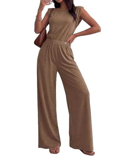 BTFBM 2 Piece Sets for Women Spring 2026 Casual Shoulder Pad Tank Top Wide Leg Pants Matching Set Travel Airport Outfits view 1