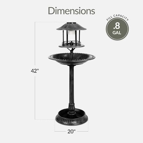 Best Choice Products Solar Outdoor Bird Bath Vintage Resin Pedestal Fountain Decoration for Yard, Garden w/Planter Base, Feeder, Decorative Bird Cage, Fillable Stand - Black view 2