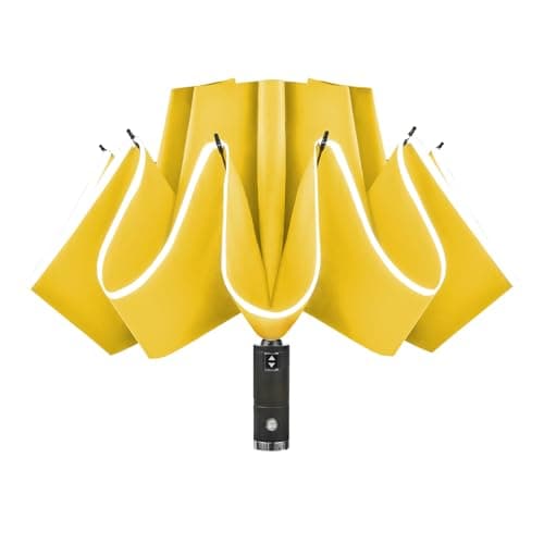 Lejorain Automatic Folding Umbrella Inverted - Upside Down Yellow Windproof Umbrella LED Flashlight Handle With Reflective Strip — image 1