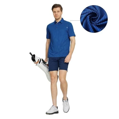 M MAELREG Mens Polo Shirts Short Sleeve Dry Fit Jacquard Performance Moisture Wicking Casual Pocket Golf Shirts for Men view 3