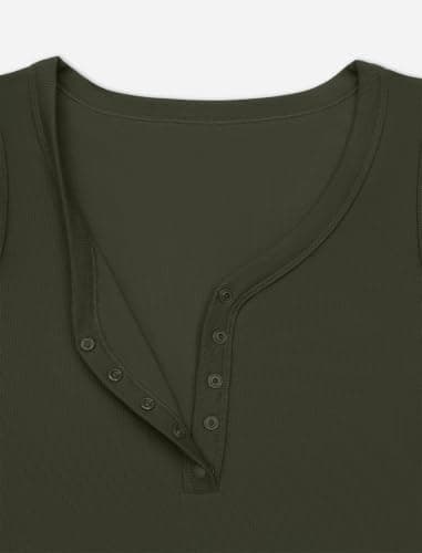 Women's Ribbed Henley Tank Top V Neck Button Wide Strap Fitted Cotton Tops view 4