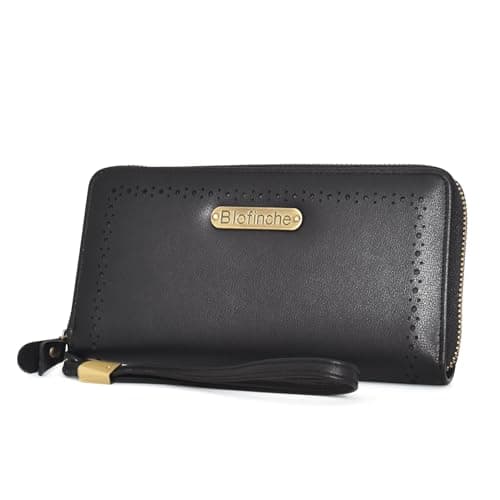 Large Genuine Leather Women Wallet Bifold Purse Clutch RFID Block Card Holder Zipper Wristlet Strap for Ladies Checkbook view 2