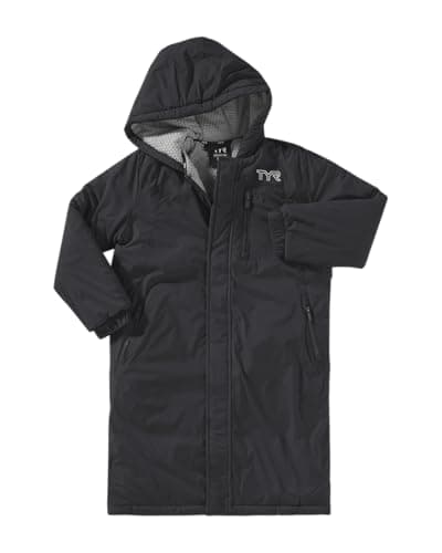 TYR Hydrosphere Tech Youth Swim Parka - Highly Wind and Water-Resistant Swimming Cover Up for Girls, Boys - Warm Fleece Lining, Multiple Pockets for Training and Competition - Large, Black