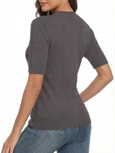 LaGracia Short Sleeve Sweater for Women Wool Blend Crewneck Business Casual Pullover Lightweight Sweaters view 4