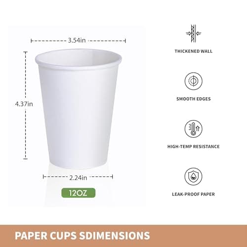 SLFxotro Coffee Cups 12 oz 300 Pack, Disposable Paper Cups 12 oz, White Paper Hot Coffee Cups Suitable for Party, Picnic, Travel, and Events-white view 3